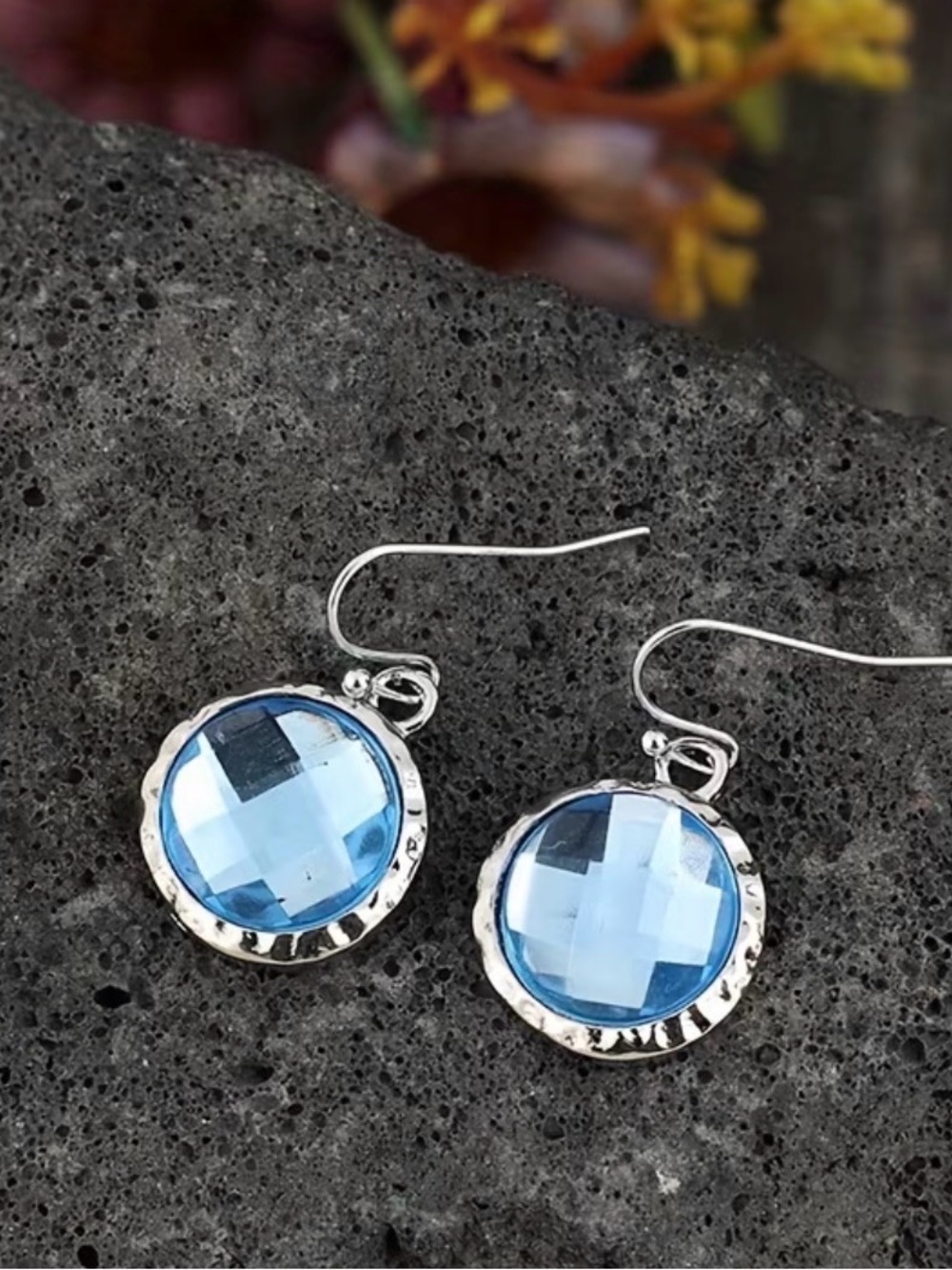 Sterling Silver Blue Faceted Glass Drop Earrings
